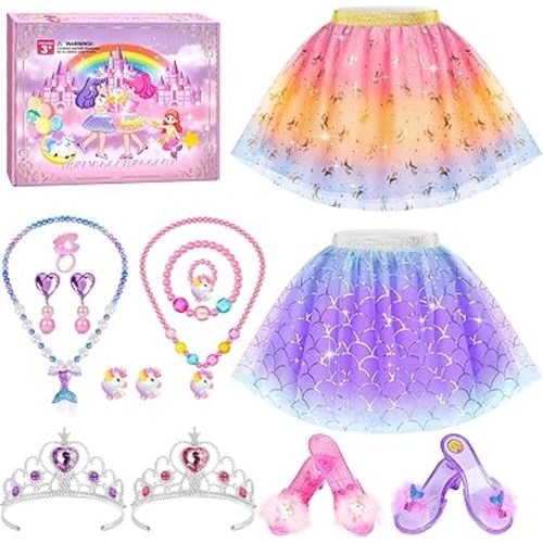 Princess Dress Up Shoes Set, Girls Dress Up Toys, Jewelry Boutique Crown Necklace Earrings Rings Bracelet, Princess Dresses Role Pretend Play Gifts Princess Toys for Girls Aged 3 4 5 6