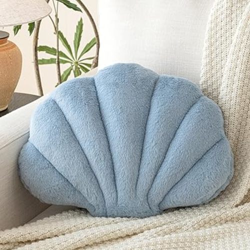 Shell Pillow, Seashell Throw Pillow with Soft Rabbit Plush for Couch Bed, Shell Shaped Decorative Ocean Pillow Stylish Beach Cushion Room Aesthetic Home Decor