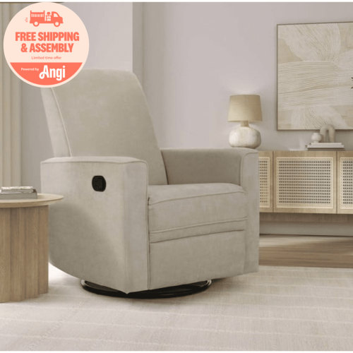 Evolur Raleigh Nursery Glider Recliner and Rocking Chair in Tan, 360° Swivel Motion, Multiple Recline Positions, Easy to Clean, FSC and Greenguard Gold Certified