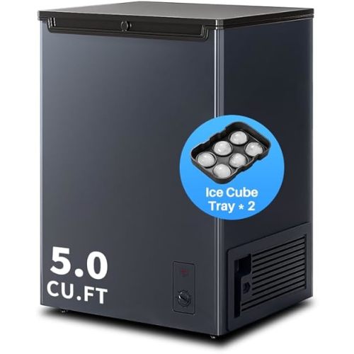 5.0 CU.FT Chest Freezer - Compact Deep Freezer with 7 Temperature Settings, Low Noise Operation, And Removable Basket, Ideal for Dorms, Apartments, And Home Kitchens.