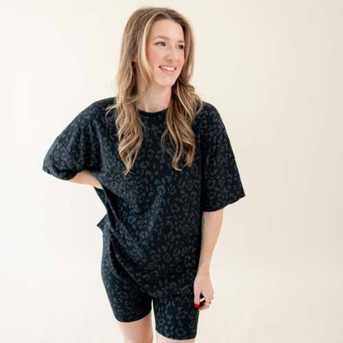 Women’s Biker Short Set in Midnight Leopard