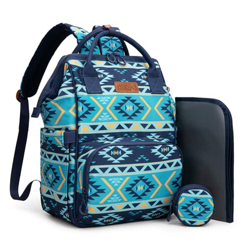 Montana West Wrangler Diaper Bag Backpack Aztec Travel Backpack Purses Western Multi-Function Baby Bags for Mom with Waterproof Insulated Pockets