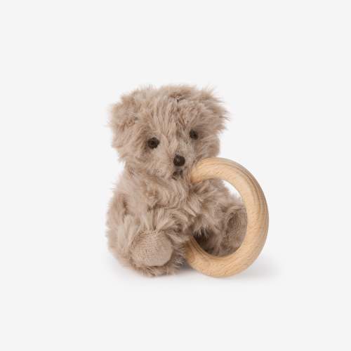 Plush Textured Bear Wooden Ring Rattle – Elegant Baby