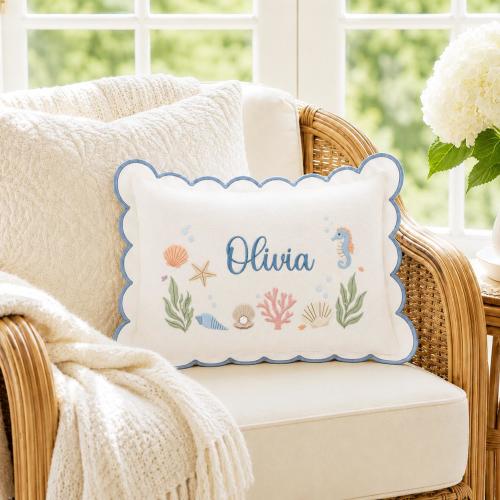 Personalized Embroidered Coastal Boy Name Pillow Case, Personalized Ocean Name Pillow, Seashell Wall Decor, Nursery Keepsake, Keepsake Gift