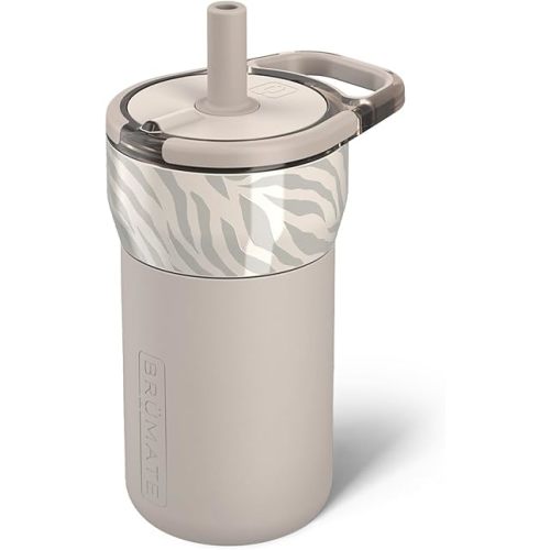 BrüMate Leap 12oz 100% Leakproof Kids Tumbler with Handle and Silicone Soft Straw | Drop Resistant Silicone Sleeve | For Kids 4+ | Insulated Stainless Steel | Cup Holder Friendly | 12oz (Zebra)