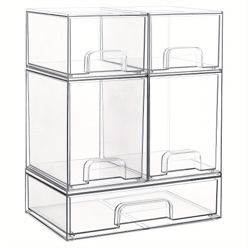 Clear Stackable Plastic Organizer Bins for Makeup, Cosmetics & Beauty Supplies, Great for Vanity, Bathroom, Cabinet & Pantry Storage, Desk & Drawer Organizer for Home Storage, Makeup Storage, Bathroom Organizer, Modular Storage, *