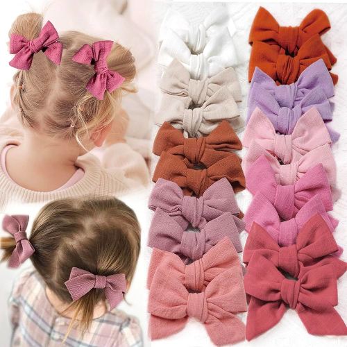 CÉLLOT 20 Pieces Girls Hair Bows Linen Fabric Bows Alligator Clips Hair Accessories for Little Girls Toddlers Kids and Teens(Pink)