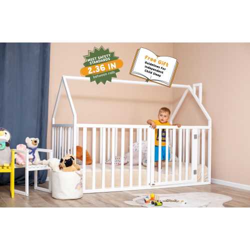Montessori Playpen Bed, Toddler Floor Bed with Extra High Rails, Indoor Playhouse, Platform Bed, Montessori Furniture, Twin Bed Frame