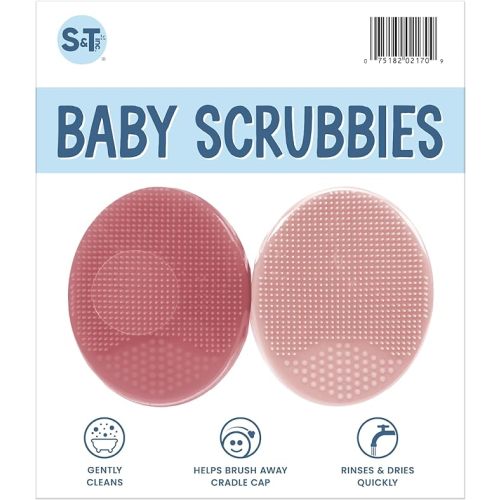 S&T INC. Exfoliating and Massaging Cradle Cap Bath Brushes for Baby, Silicone - 2 Inch x 2.5 Inch, Pink, 2 Pack