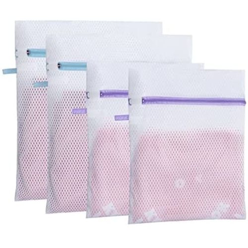 Polecasa Lead-Free Mesh Laundry Bag for Delicates and Lingerie - 125gsm Premium Diamond Mesh - 4 Pack (2 Medium+ 2 Large) - Laundry Bag for washing machine, Bras, Socks, dirty clothes, Underwear, Panties, Travel Organizing