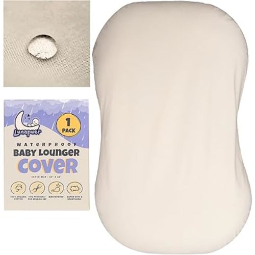 100% Waterproof Baby Lounger Cover - 2-Ply Organic Cotton Slipcovers Keep Your Lounger Clean & Your Baby Comfy - Machine Washable - (Lounger Not Included) - Off-White