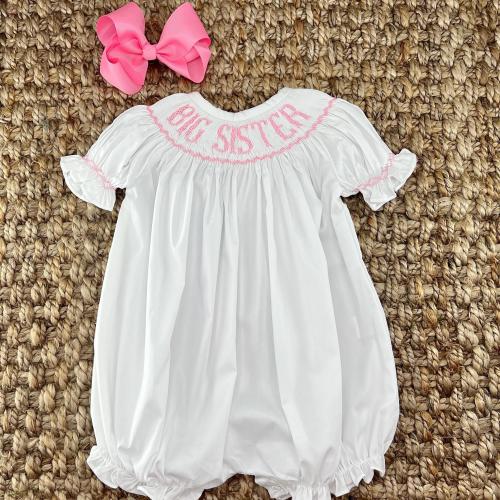 Big Sister Smocked Bubble - Coordinating Baby Brother & Baby Sister outfits, Gender Reveal, Baby Gift, Baby Girl 623 *F