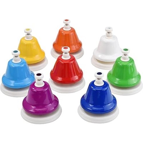 HILAZA Desk Bells for Kids, 8 Note Diatonic Hand Bells, Rainbow Music Handbells Table Bell Musical Percussion Instrument