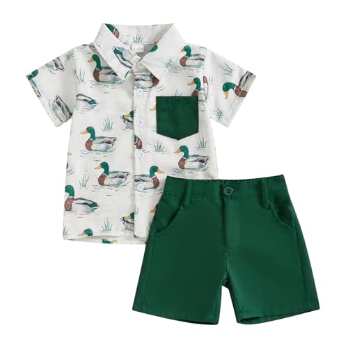 Gaono Hunting Baby Boy Clothes Mallard Duck Short Sleeve Button Down Shirt Shorts Set Toddler Summer Dress Outfits