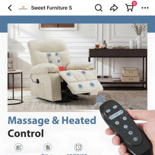 Rocker Recliner Chair, Swivel Recliner with Vibration Massage & Lumbar Heating, 270° Rotating Chenille Fabric Recliner with footrest for Living Room & Bedroom - TikTok Shop