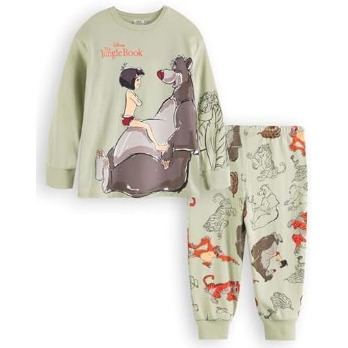 Disney The Jungle Book Boys Pajama Set | Kids Long Sleeve Long Leg Graphic PJs in Green | Mowgli Baloo Shere Khan King Louie