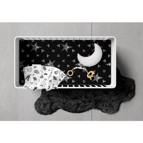 Baphomet Crib Sheets. Occult Baby Bedding. Satanic Symbols Black & White Infant Cot Sheet. Metalhead Baby Shower Gift Goth Art Nursery Decor