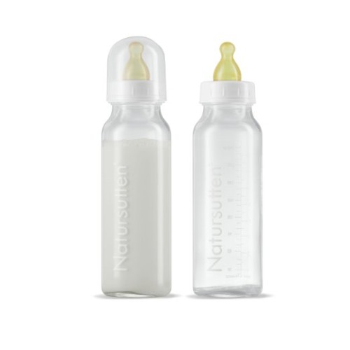 Natursutten Anti-Colic 8 oz Glass Baby Bottles with Newborn/Slow Flow Natural Rubber/Latex Nipples, 2 pack. Borosilicate glass made in France....