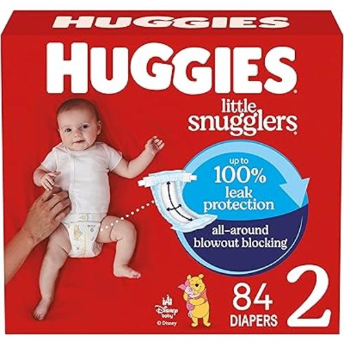 Huggies Size 2 Diapers, Little Snugglers Baby Diapers, Size 2 (12-18 lbs), 84 Count, Packaging May Vary