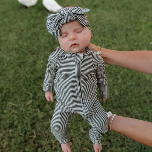 Bamboo Zip Pajamas | Forest Stripe Ribbed