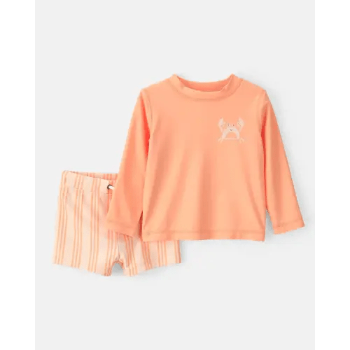Baby Boy 2-Piece Long-Sleeve Rashguard Swimsuit Set - Orange | Carter's