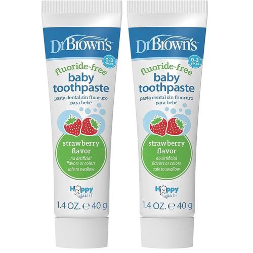 Dr. Brown's Fluoride-Free Baby Toothpaste, Infant & Toddler Oral Care, Strawberry, 2-Pack, 1.4oz/40g, 0-3 Years