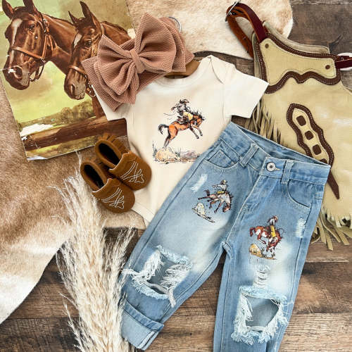 The Cowboys Denim Distressed Jeans(Kid) – theFRINGEDpineapple