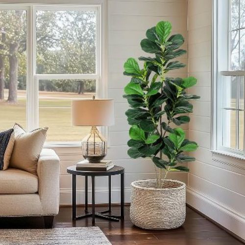 4ft/5ft/6ft Artificial Tree, Faux Fiddle Leaf Fig Tree, Ficus Tree Artificial for Home Decor, Fake Ficus Lyrata Plants for Indoor & Outdoor Decor
