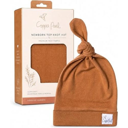 Copper Pearl Baby Beanie Hat Top Knot Stretchy Soft Camel