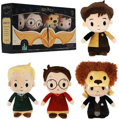 Kids Preferred Harry Potter Quidditch 4 Pc Plush Set - Harry Potter, Draco Malfoy, Cedric Diggory, and Luna Lovegood, Crinkle and Bean Filled Bottom