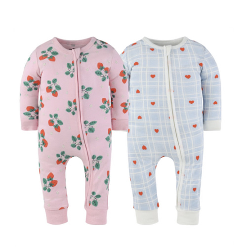 Strawberry Sweet Treats Cotton Footless Sleepers for Girls, 2 Pack