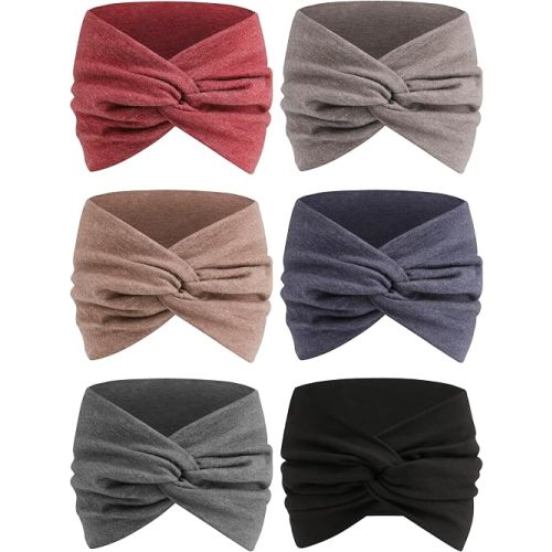Extra Wide Headbands for Women, 7'' Large Cotton Like Turban Knotted Bandana Head Bands for Women Non Slip, Boho Headbands for Women's hair bands for women's hair 6 Pack