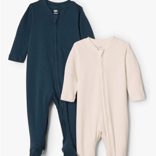 Amazon Essentials x Sofia Grainge Unisex Babies' Cotton Footed Sleep and Play Bodysuit, Pack of 2