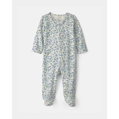 Baby Girl Floral 100% Cotton 2-Way Zip Sleep & Play Pajamas - Blue/Ivory | Carter's