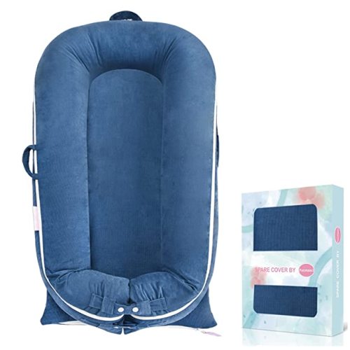 Corduroy Baby Lounger Cover for Dockatot Deluxe + | 100% Cotton Hypoallergenic Newborn Premium Quality Spare Cover(Cover Only) (Blue)