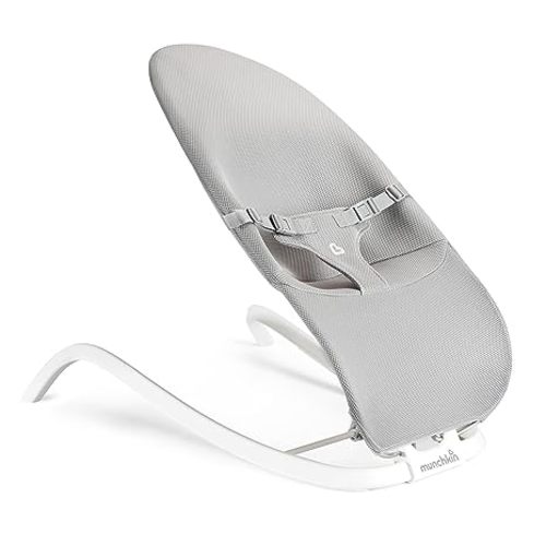 Munchkin Spring Baby Bouncer and Rocker Seat, Lightweight 2-in-1 Design, Travel Essential for Newborn, 3 Recline Positions, Grey