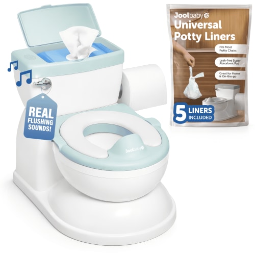 Jool Baby 2-in-1 Potty with Wipes Storage, Flushing Sounds & Disposable Liners - Aqua