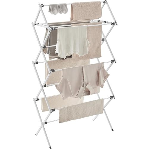 SONGMICS Foldable Clothes Drying Rack, Laundry Drying Rack, Clothes Airer, Steel Frame, 14.6 x 29.5 x 53.2 Inches, Easy Assembly, Indoor Outdoor Use, White ULLR770W01
