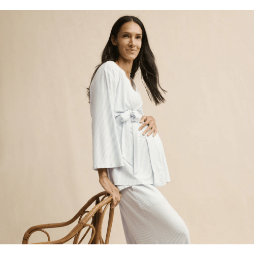 LAKE | Women | DreamModal Pajamas | Parisian Green Pencil Stripe Maternity Kimono Bundle