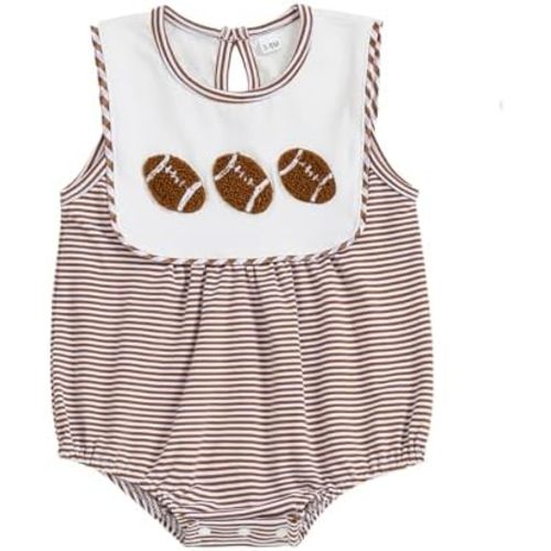 Vicaankue Newborn Baby Boy Girl Football Outfit Embroidered Striped/Plaid Sleeveless Bubble Romper Overalls Bodysuit Jumpsuit