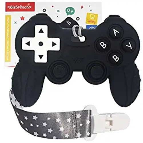 Cool Remote Game Control Teething Toy for Babies 0-6 6-12 Months,Game Controller Teether for Gamer Parents,Baby's First Valentines Day Gifts,Silicone Remote Chew Toys（Black)
