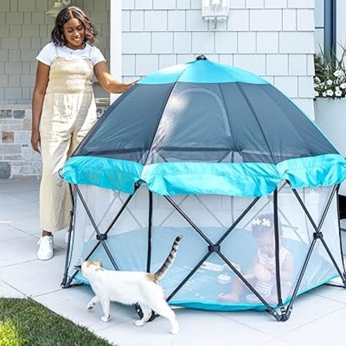 Regalo My Play Deluxe Extra Large Portable Play Yard Indoor and Outdoor Includes a Full Canopy, Teal, 8-Panel