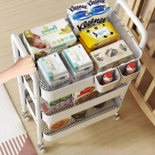 MOVSSOU Movable 3-Tier Rolling Storage Cart Shelves Rolling Utility Cart for Bathroom Kitchen Office Workshop