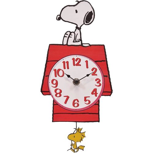 Mark Feldstein, Peanuts Snoopy's Dog House with Woodstock Pendulum Pal Wall Clock, 12 Inch