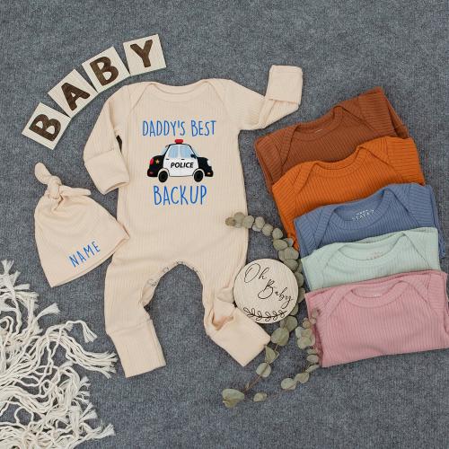 Custom Daddy's Backup Infant Bodysuit and hat, Pregnancy Announcement, Baby Shower Gift, Police Baby Clothes, Newborn Outfit, Kid Police Car