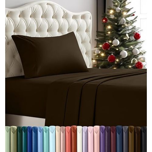 Utopia Bedding Twin Bed Sheets Set - 3 Piece Bedding - Brushed Microfiber - Shrinkage and Fade Resistant - Easy Care (Twin, Brown)