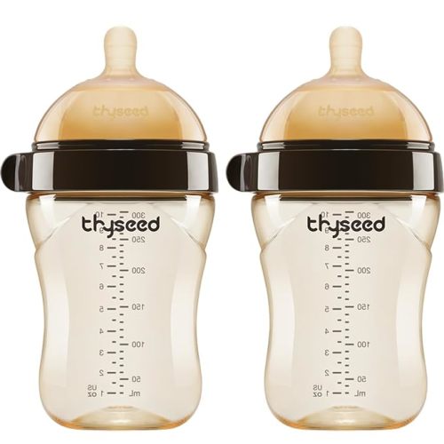 PPSU Weaning Bottles for Breastfed Baby Who Refuses Bottle Toddler Breastlike Breastfeeding Transition Bottle That Looks Like A Breast 10oz/300mL 3-7 Months 2 Pack - 3-7 Month without handle or straw 2 pack