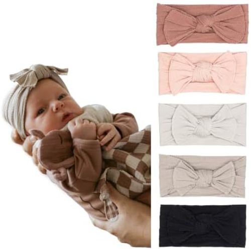 Parker Baby Co. Cable Knit Nylon Baby Headbands, 5 Pack - Rosewood Set
