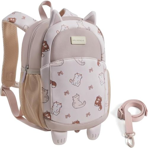 mommore Toddler Backpack for Girls Boys 2-4 Small Cute Cat with Kids Leash | 3D Backpack Cartoon Preschool Kindergarten Bookbag for Pre-k