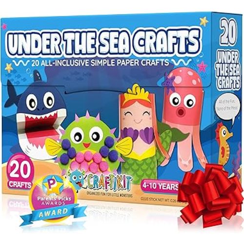 Craftikit® 20 Under The Sea Arts & Crafts Kits for Kids – Mermaid & Sea Animal Paper Crafts for Girls & Boys Ages 4-10 – Preschool Art Supplies & Toddler Craft Set